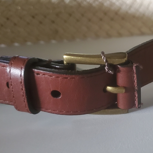 New $108 7 for all Mankind 7FAM WOMEN'S WOVEN BELT WITH COGNAC LEATHER L NWT - Picture 3 of 9